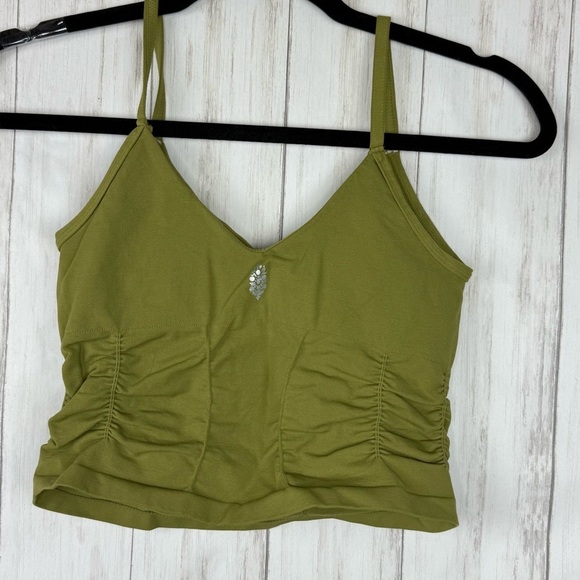 Free People Movement Olive Green Ruched Camisole Sports Bra Top - Picture 2 of 3
